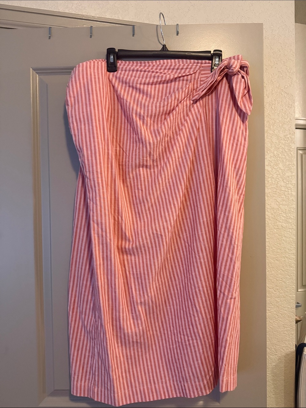 Universal Thread Pink and White Striped Midi Wrap Skirt with Side Tie